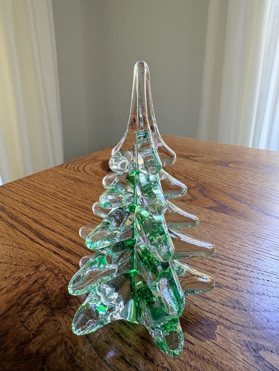 None Other - Vintage Glass Decorative Christmas Tree - Clear with Green Accents
